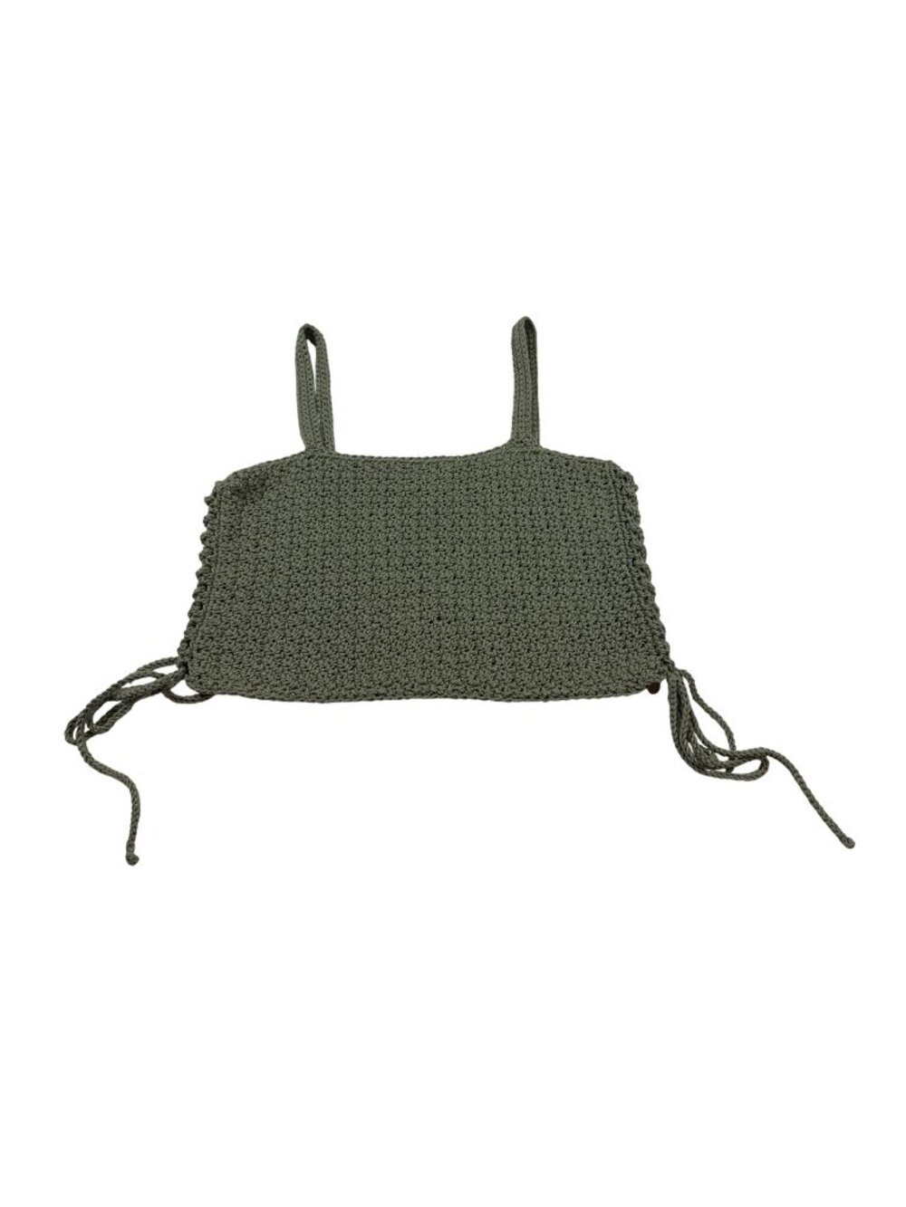 Handmade Green Crochet Knit Crop Top With Adjustable Ties (M472)